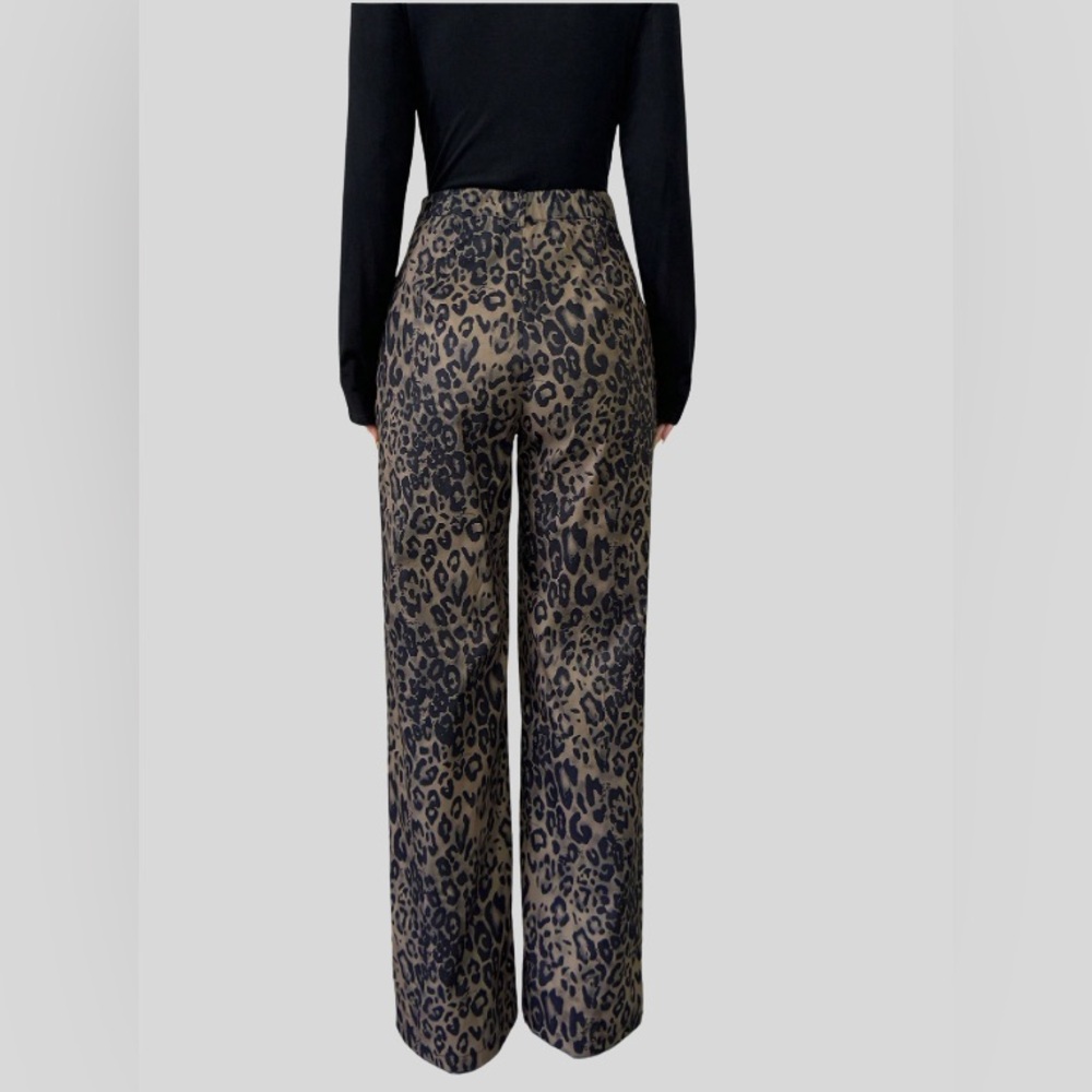 Leopard Print Casual High Waist Loose Flare  Pants - Picture 4 of 6